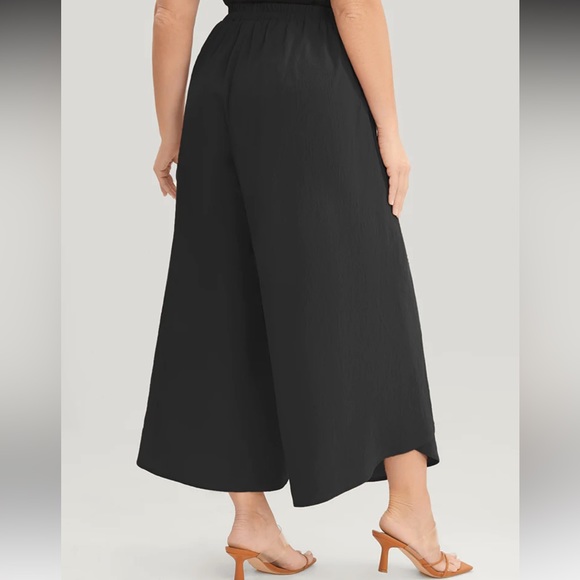 Plain Elastic Waist Lace Detail Wrap Hem Loose Pants - Picture 2 of 4